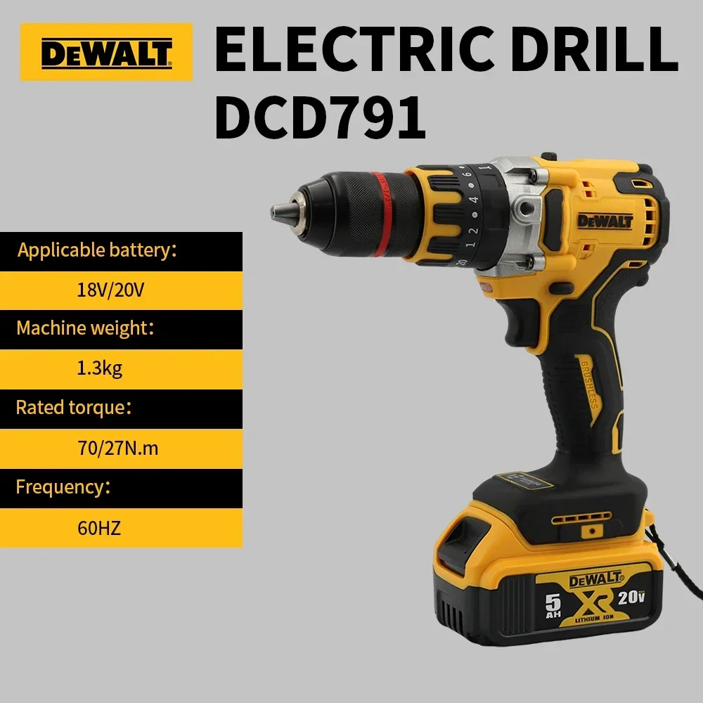 DEobcuT-Perceuse sans fil compacte, perceuse à moteur sans balais, tournevis, entraînement multifonctionnel, outils électriques rechargeables à domicile, DCD791