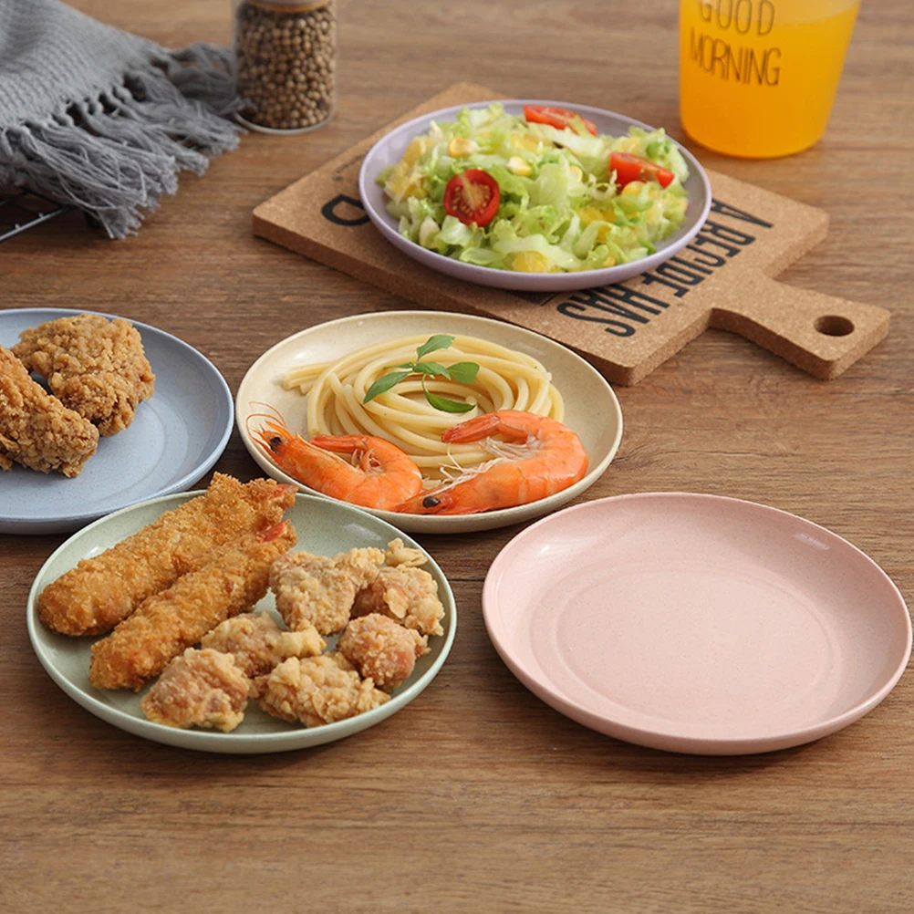 

5 Pcs/set Tableware Straw Bone Disc Serving Utensils Wheat Plates Heavy Duty Dishes