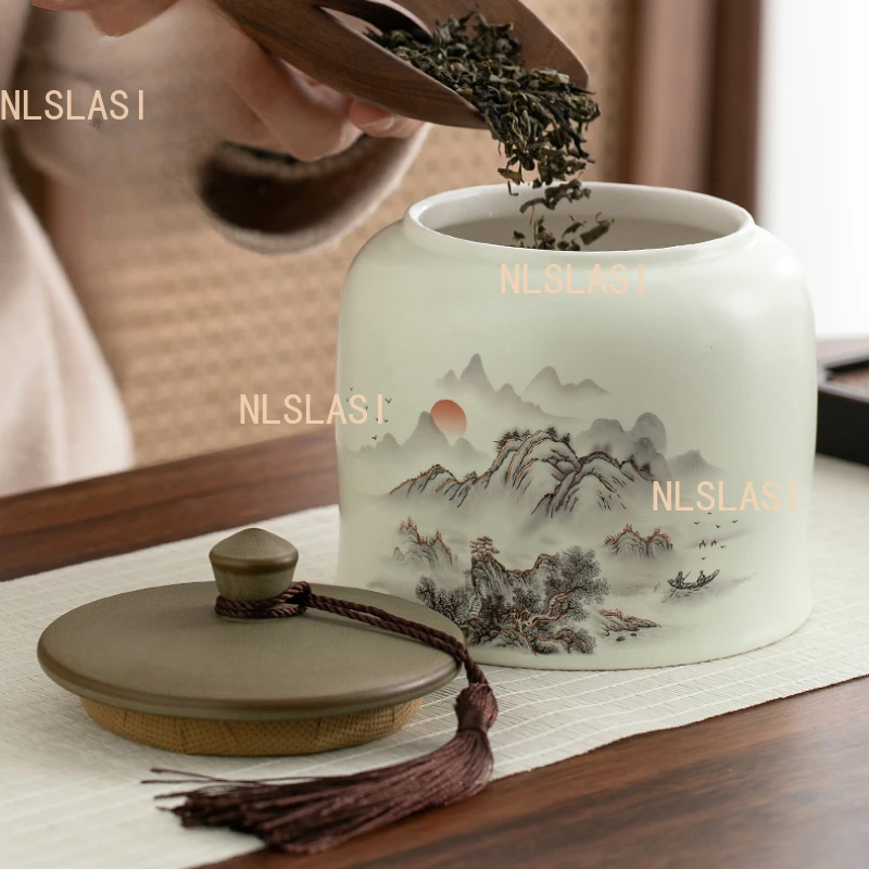 1 Pc Chinese Retro Ceramic Tea Jar Household Sealed Tea Storage Jar Facial Mask Powder Can Used for Storing Kitchen Spices