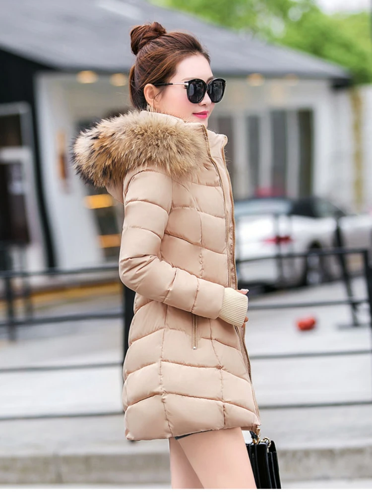 Autumn Female Middle Length Jacket Coat Women Fake Fur Collar Parkas Woman Slim Cotton Padded Jacket S-3XL Winter Jacket