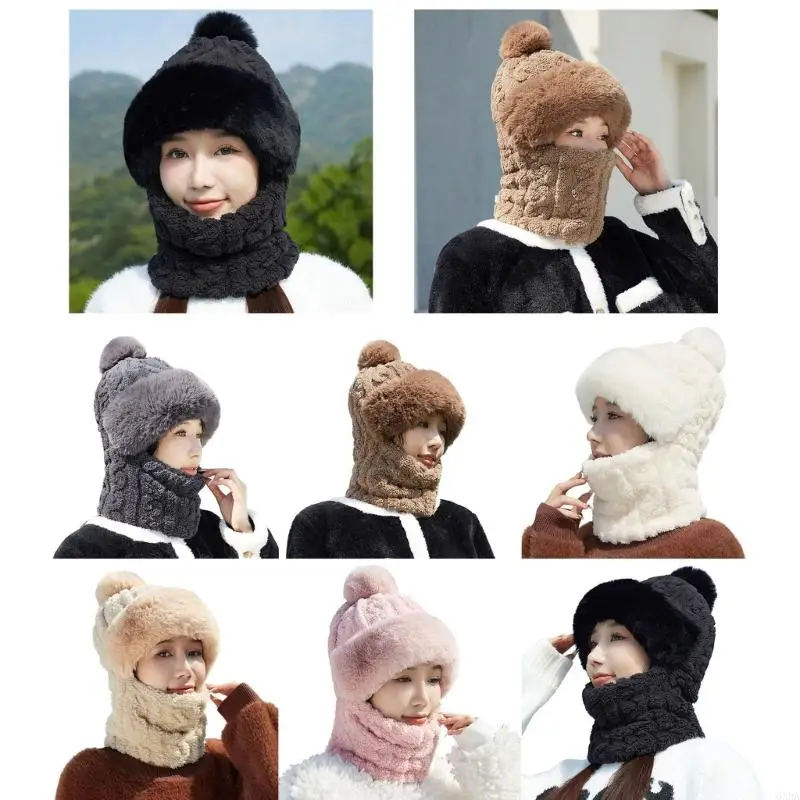 

Winter Brimless Scarf Pullover Hat Windproof Warm Fleece Hat with Neck Warmer For Outdoor Activity Skiing Hiking Wear 6XDA