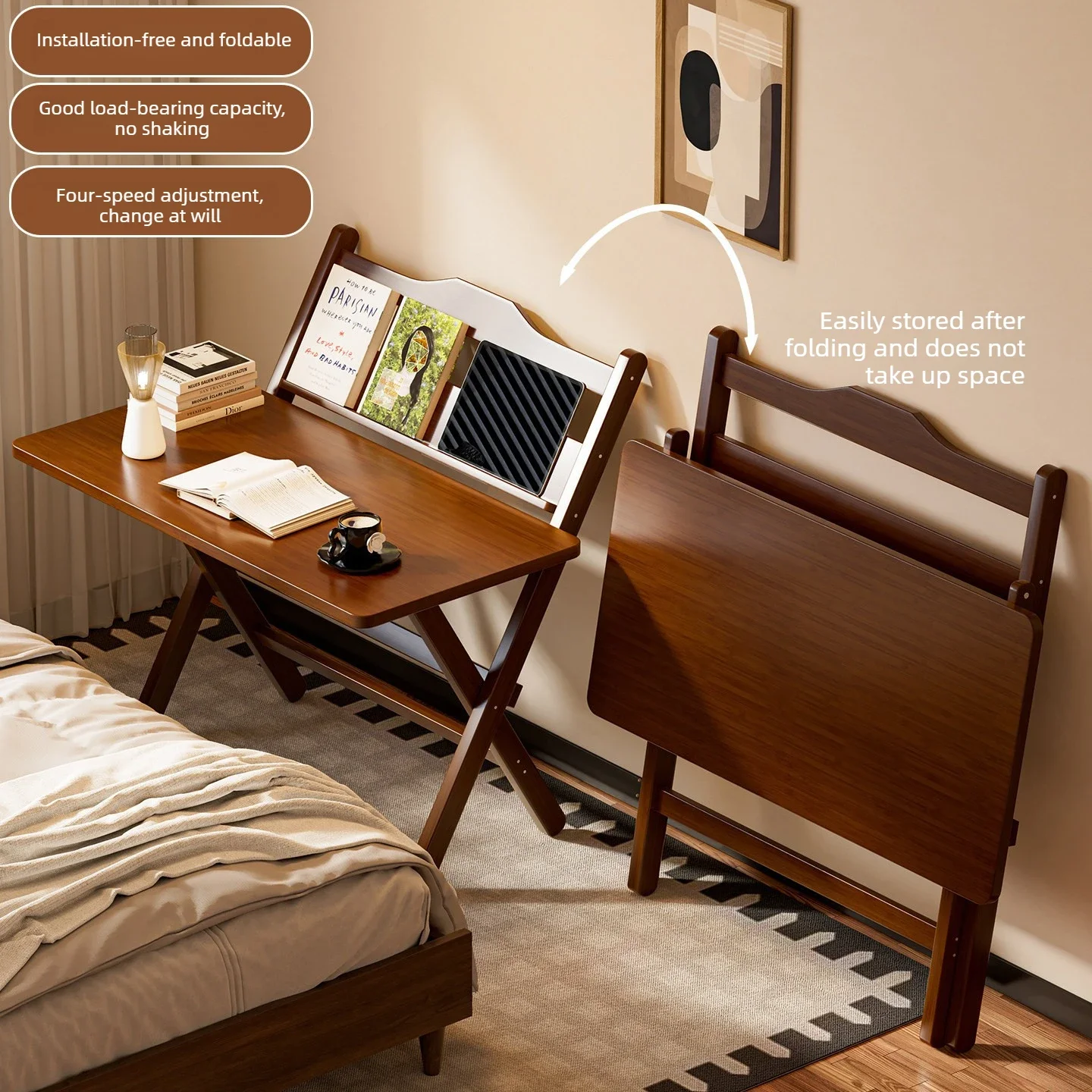 New family student bedroom study desk, retro folding office desk, simple bamboo folding desk, widened computer desk, garden desk