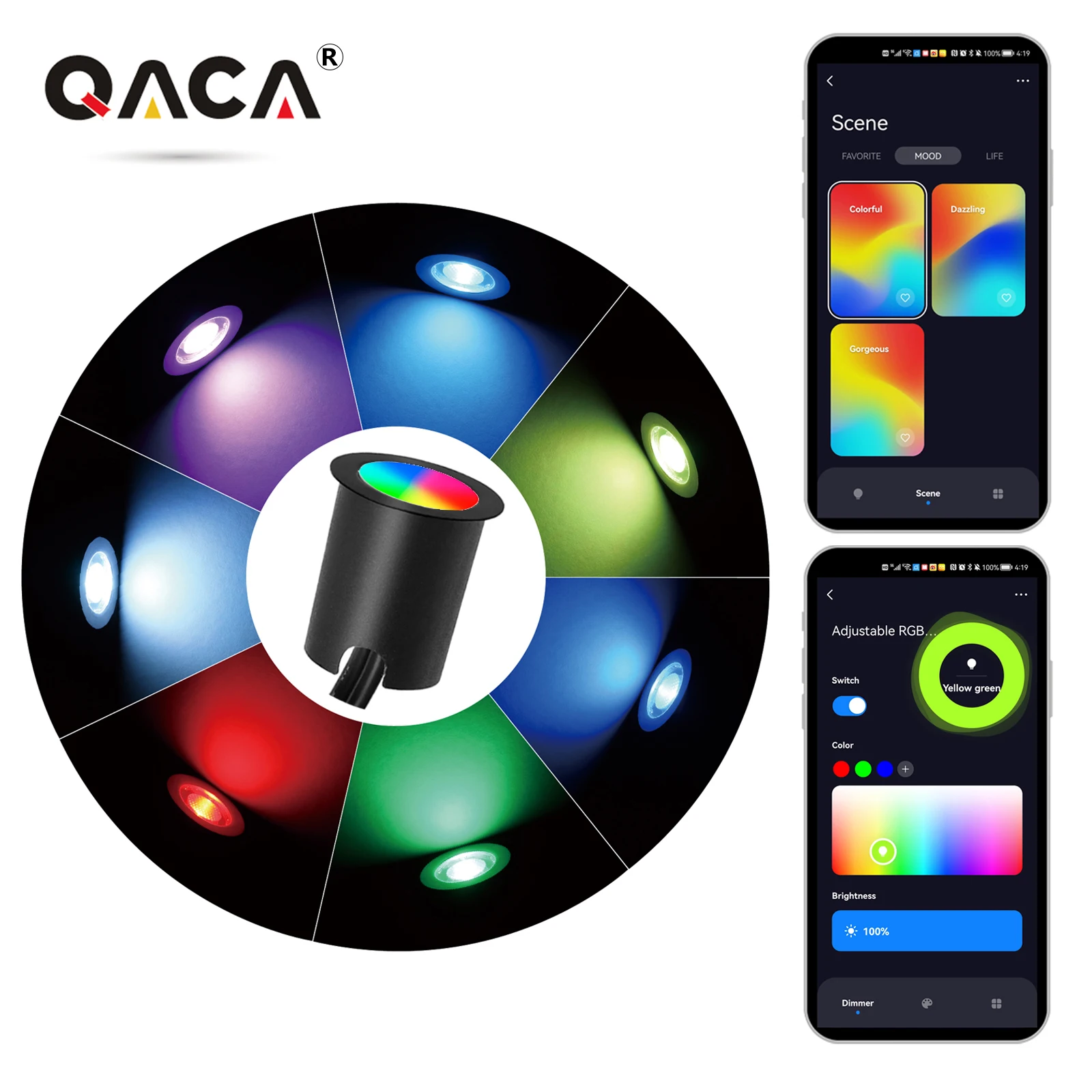 RGB Deck Luzes LED com Conchas, 30mm Escadas de Iluminação, Baixa Tensão, DC 12V, 0.6W, Wi-Fi, Jardim Pátio, 30mm, 10 Packs, 16 Packs