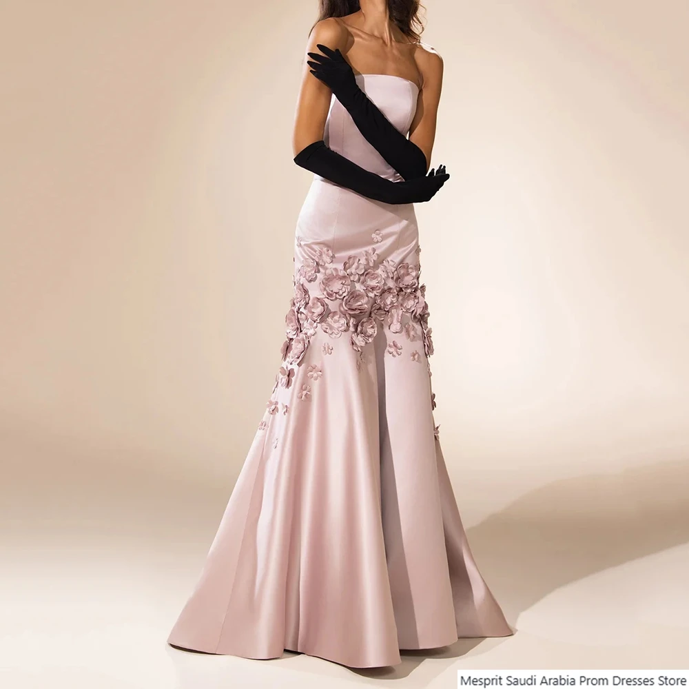 

Mermaid Women's Evening Dresses Floor-length Strapless Half Sleeve Prom Gown Fashion Flowers Simple Draped Customized Gowns