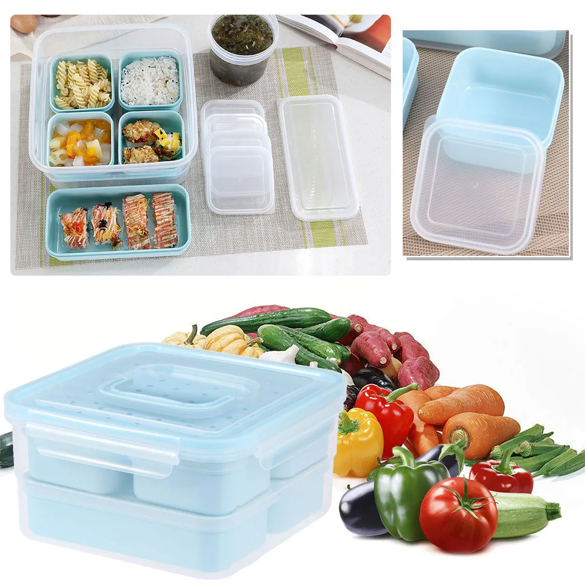 

6pcs 6 Pieces Food Containers BPA Free Plastic Lunch Boxes Tight Lid for Storing Crisper Grains Snacks Beans Fridge Kitchen