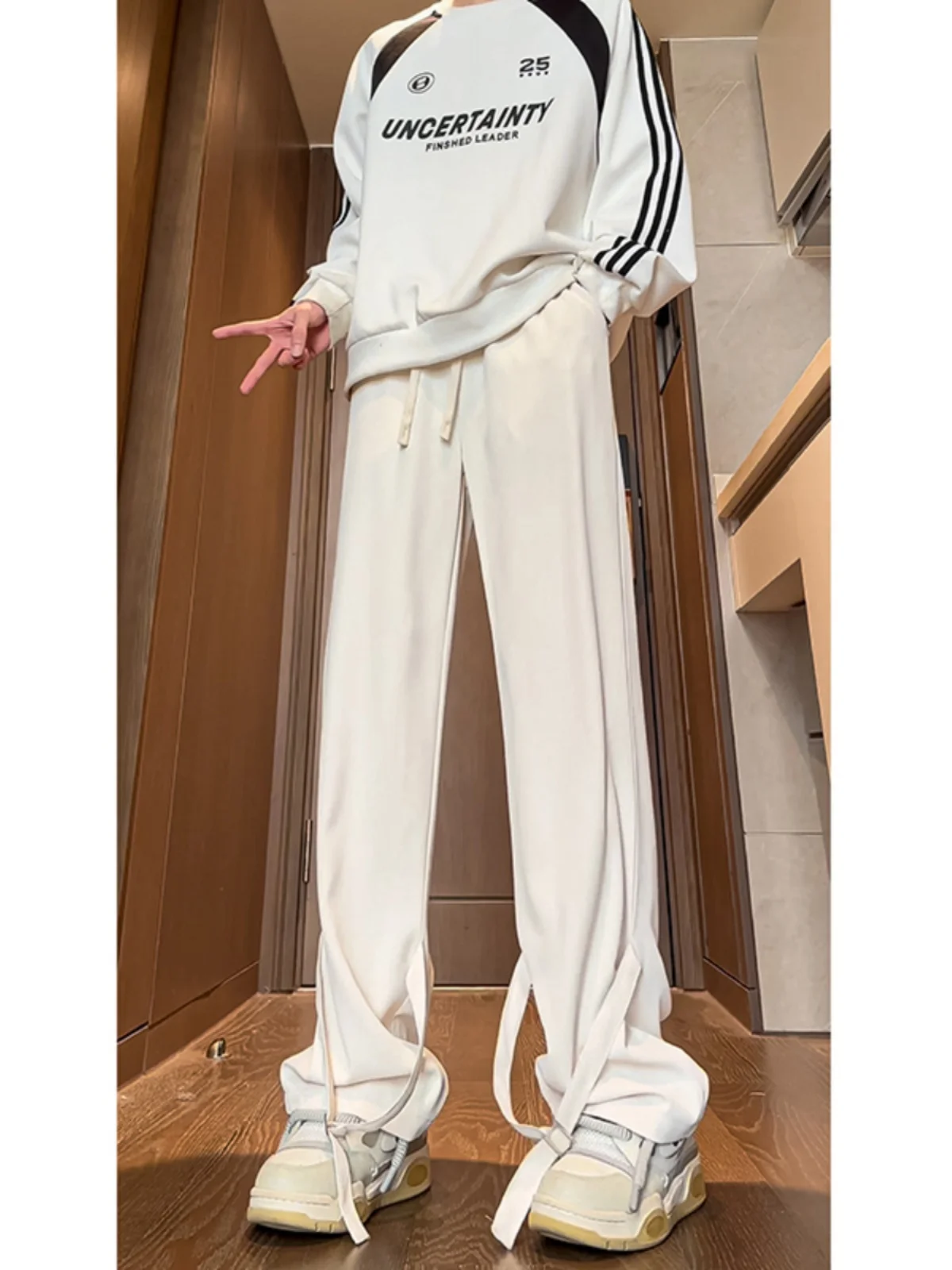 

Мужские спортивные брюки прямого кроя из ледяного шелка цвета абрикос, в американском уличном стиле, повседневные, модные, молодежные, от бренда Vitali