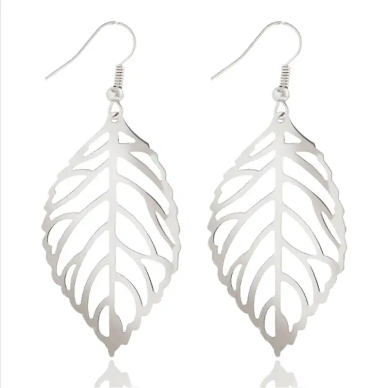 Hot Sale Elegant OL Leaves Hook Hollow Dangle Drop Earrings Necklace New Fashion Leaf Jewelry Sets Woman