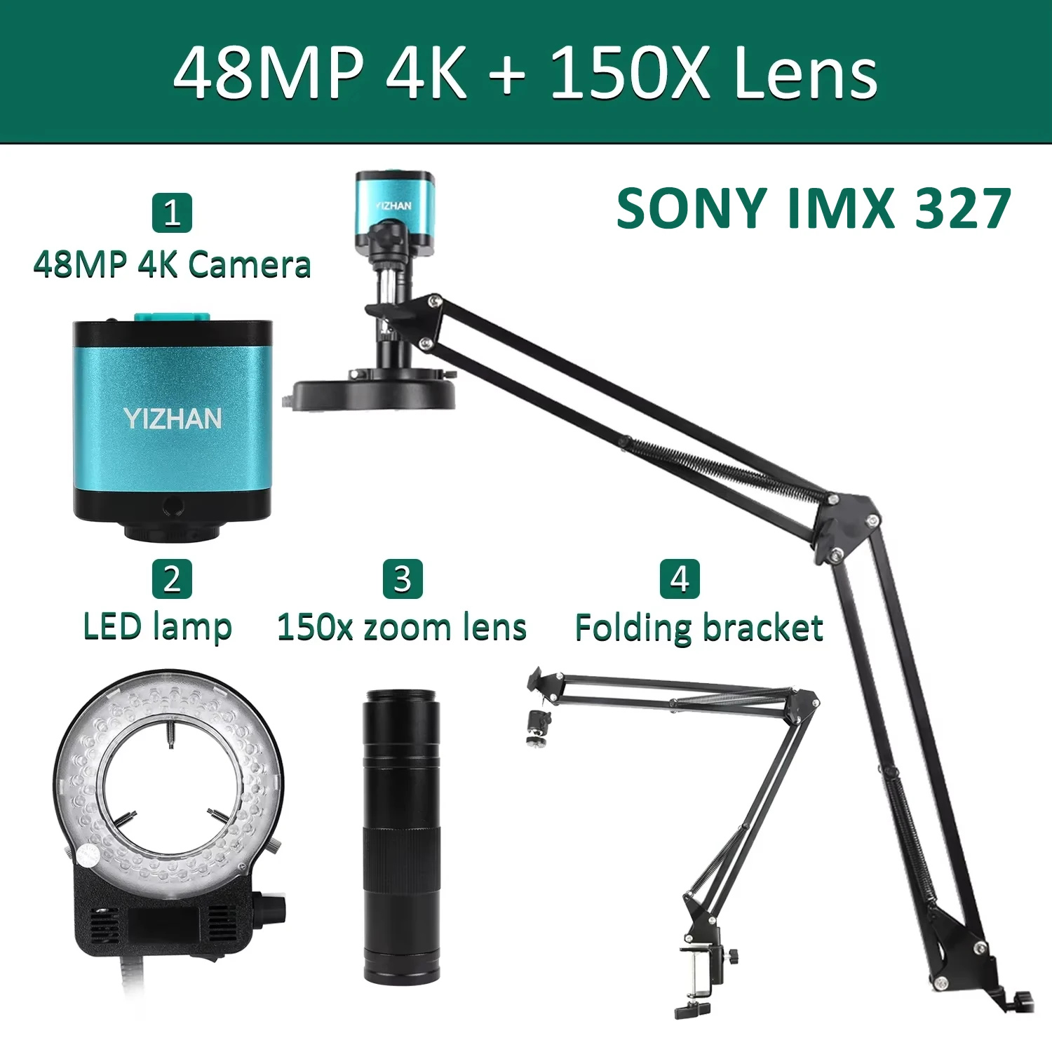 4K Microscoop Voor Elektronica 48MP Digitale Microscoop Camera Optioneel 1-150x Lens LED Licht Opvouwbare Beugel Telefoon Pcb Solderen
