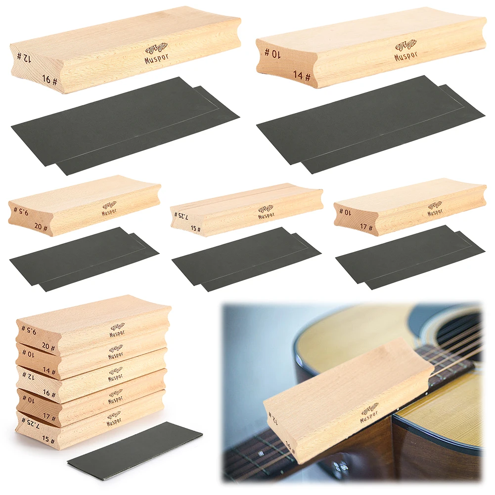 Guitar Sanding Block with Sandpaper Dual Purpose Radius Sanding Blocks Wooden Fret Wire Leveling Fingerboard Luthier Tool