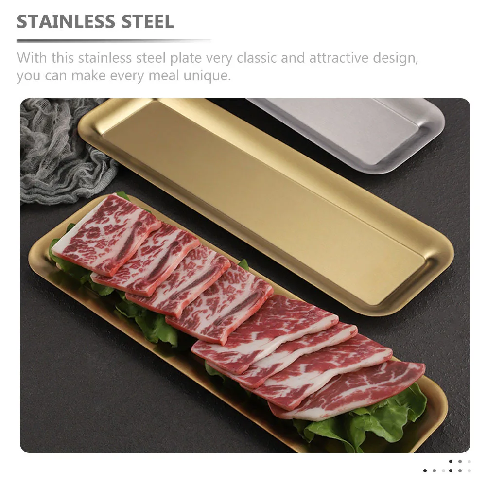 

Stainless Sushi Plate Rectangular Food Tray For Sashimi Salmon Dessert Serving Dish Household Restaurant Hotel Use