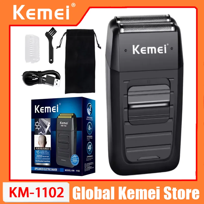 

Беспроводная перезаряжаемая бритва Kemei KM-1102 для мужчин, машинка для стрижки бороды с двумя лезвиями, многофункциональный триммер для ухода за лицом