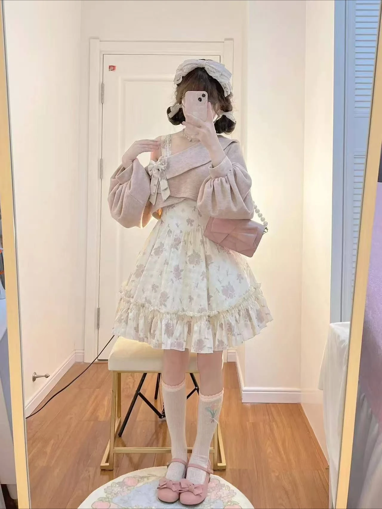 ชุดเดรสสไตล์โลลิต้าหวานๆ ชุดเซ็ต 2 ชิ้น เสื้อคลุมสั้นโบว์ผูก ชุดมินิเดรสลายดอกไม้ น่ารัก สไตล์เกาหลี ชุดไปงานปาร์ตี้ชายหาดสำหรับผู้หญิง