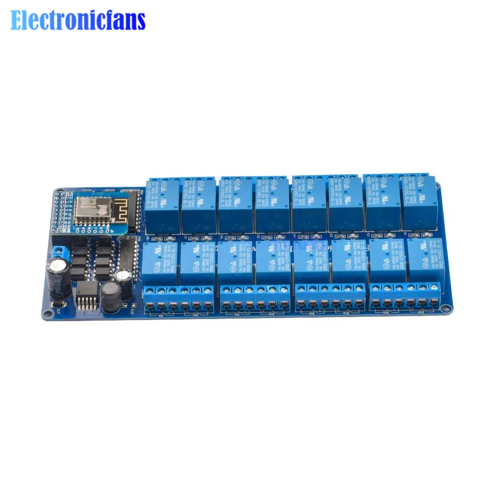 Imagem -02 - Wifi Módulo de Relé 16 Canais a Bordo Esp8266wifi Relé Escudo Placa Desenvolvimento Módulo Interruptor de Relé de Controle Wi-fi dc 5v 12v