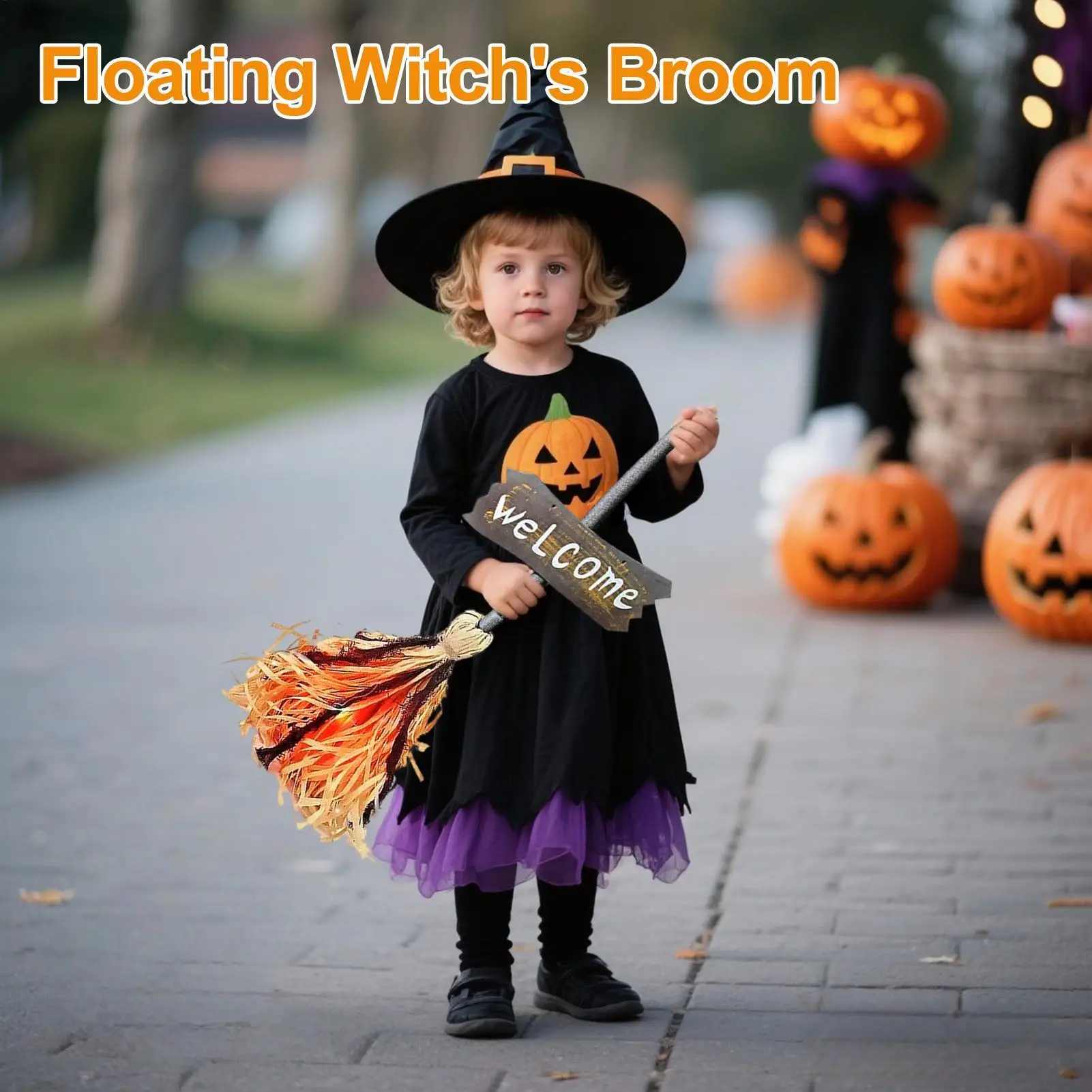 

Плавающая метла на Хэллоуин, метла ведьмы во дворе на Хэллоуин со светом, уличные украшения со звуком смеха для подъездной дороги на заднем дворе