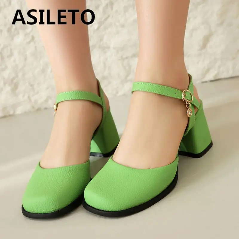 ASILETO Luxury Women Sandals Square Toe Block Heels 6cm Back Buckle Strap Large Size 41 42 43 Soft Elegant Daily Female Shoes