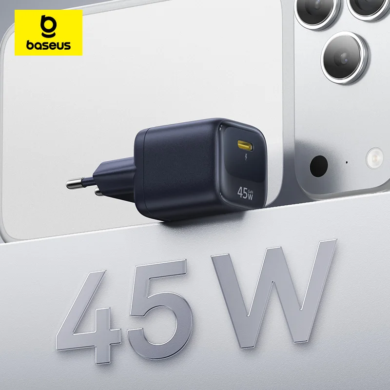 Baseus 45W GaN Charger For iPhone 17 16 15 Pro Max Samsung Galaxy Fast Charger Phone Charger USB C Charger Portable PD Charger