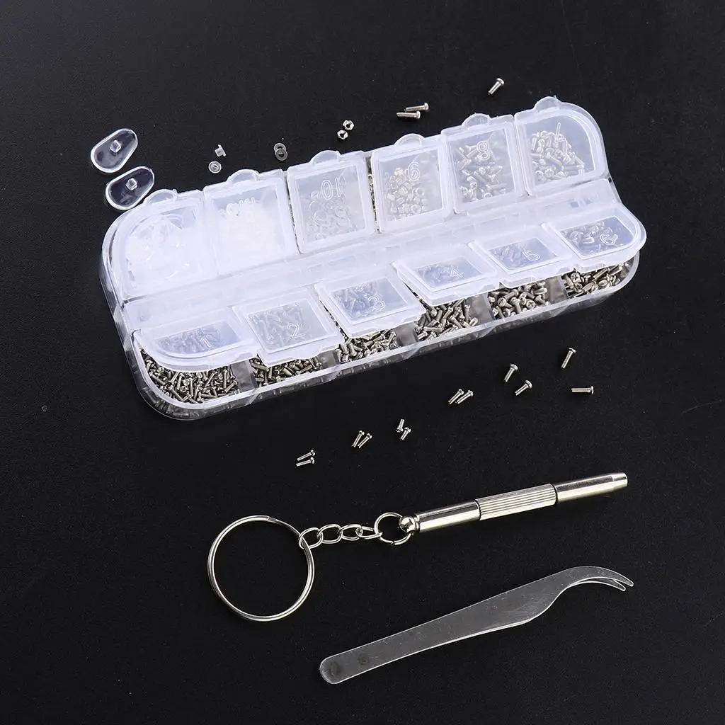 Kit of Tweezer Tiny Screws Nut+Screwdriver Eyeglass Glasses Repair Tool Set