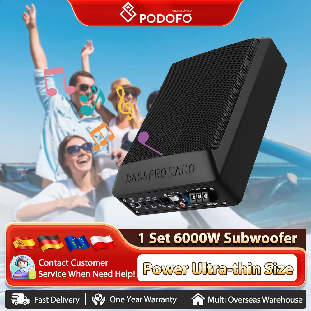 Podofo 600W haut-parleur de voiture caisson de basses actif voiture sous siège mince caisson de basses ampli Super basse amplificateur de voiture caissons de basses