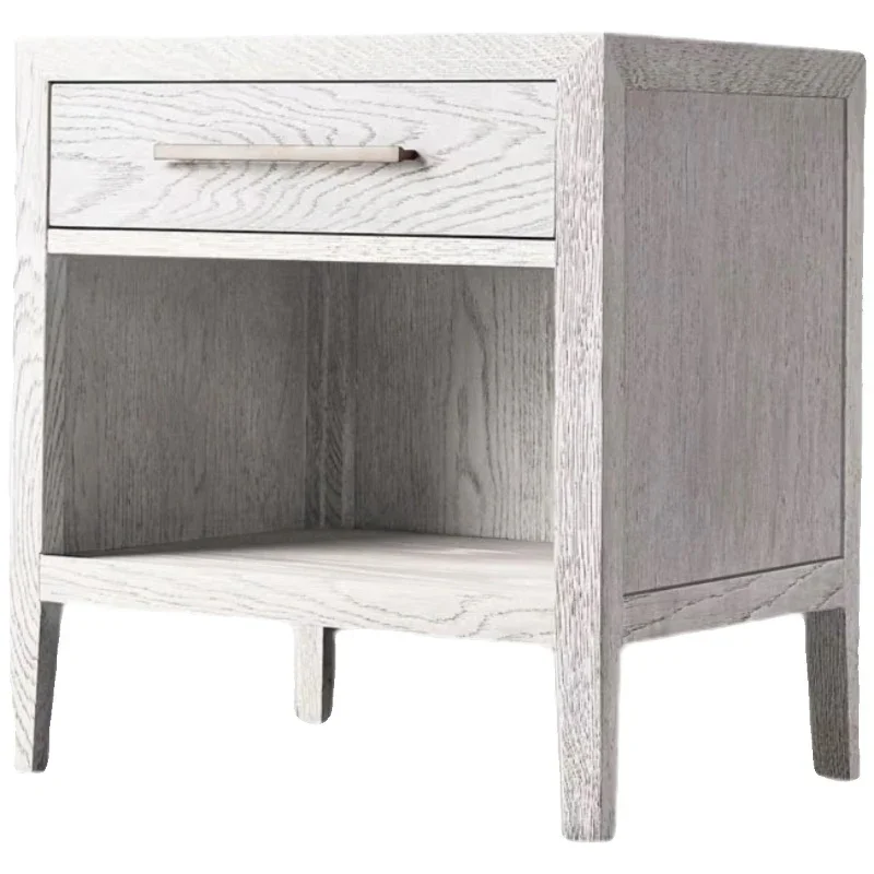 

American solid wood bedside table, French retro old carved bedside storage all solid wood bedside table