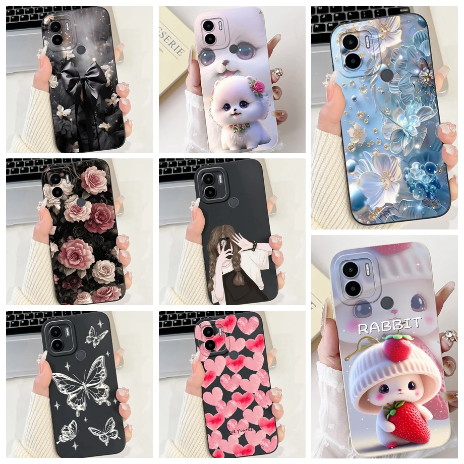 Hülle für Xiaomi Redmi A1+ A2+ A1 A2 A3 A3X A3 Pro Funda Redmi A5 A4 mit Herz-Bowknot-Blumen-Blumenmotiv-Abdeckung aus weichem Silikon