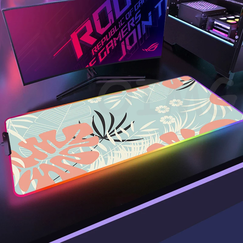 Plants Design RGB Mouse Pad Gaming Mousepads LED Mouse Mat Keyboard Mat Anti-slip Best Choice Mousepad XXL Luminous Desk Rug