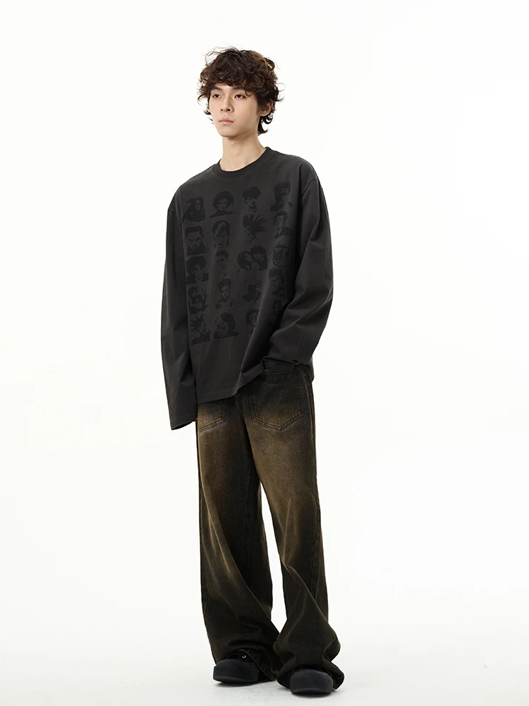 

WLNEXT Autumn American Retro Long Sve Men's T-irt Design Sensation Casual Sle Cotton Print Loose Fit Faionable Top