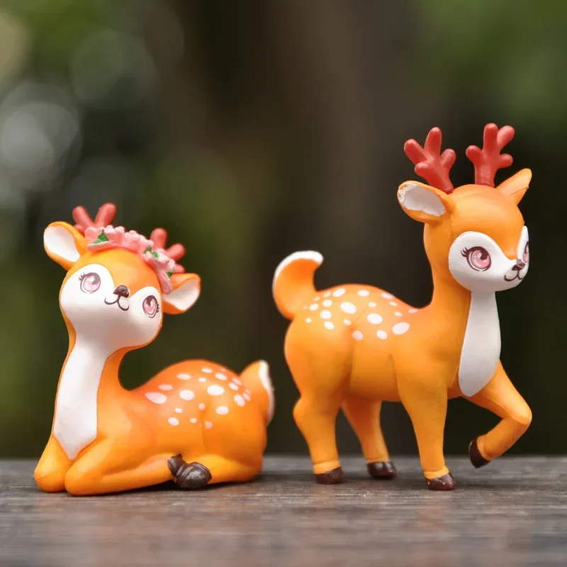 Mini Cartoon Sika Deer Ornament Mini Animal Statue Miniature Landscape Home Garden Decor