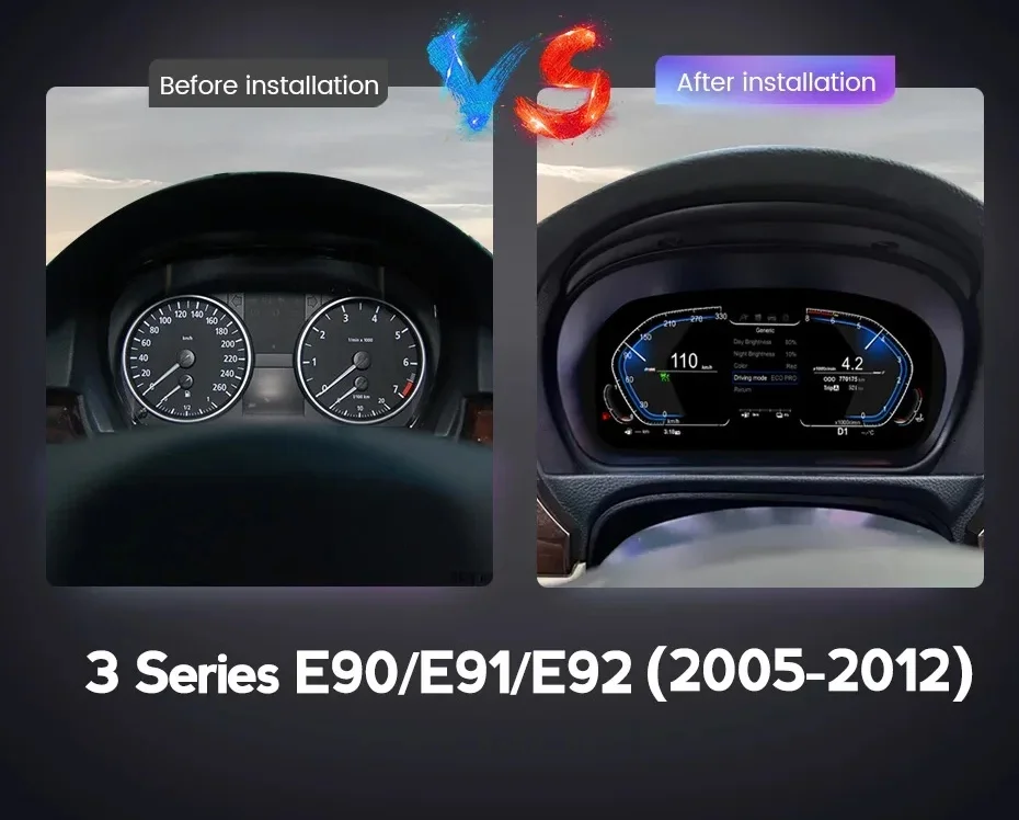Fotografia 3: Painel de Instrumentos Digital de 12.3'' para Série 3 E90 E91 E92 2005-2012, Velocímetro e Tacômetro para Painel de Carro