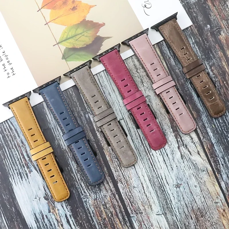 Leather Strap For Apple watch 49mm 46mm 45mm 41mm 44mm 42mm 40mm 38mm Men/Women Replacement Strap For iwatch Ultra 8 7 6 5 4 SE