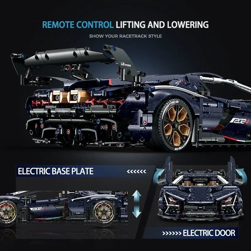 التقنية الأزرق سباق السيارات الرياضية بنة المدينة الميكانيكية سرعة نموذج السيارة ألعاب الطوب للأطفال هدية عيد ميلاد MOC #5