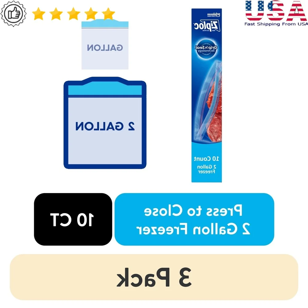 

Durable BPA Free Double Zipper Gallon Freezer Bags 10 Count Food Storage Protects from Freezer Burn Microwave Safe