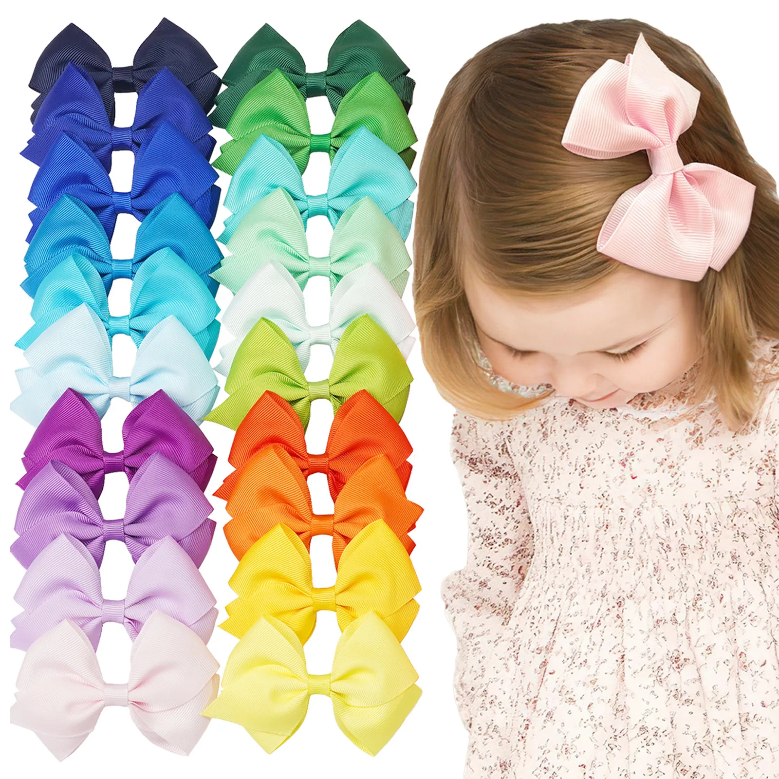 

100 шт./лот, 4,5-дюймовые однотонные заколки для волос ручной работы с бантом из репсовой ленты для девочек, аксессуары для волос