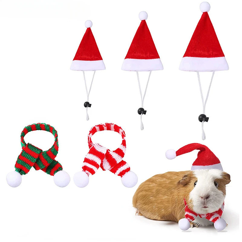 Hamster Guinea Pig Christmas Costume Mini Small Pet Items Hat Scarf Xmas Headwear Pet Outfits for Chinchilla Rabbit Accessories