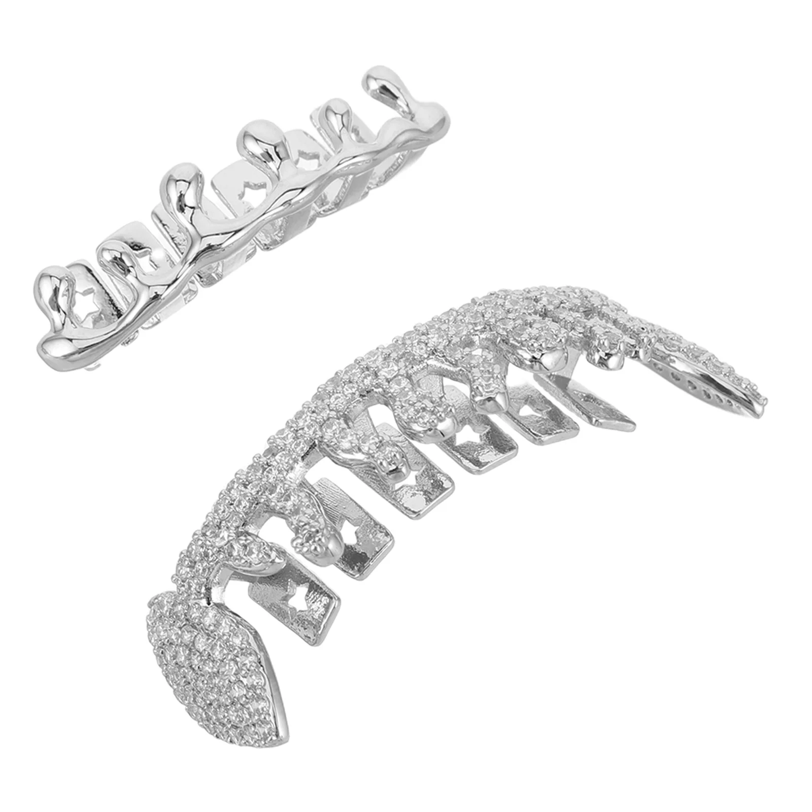 

2Pcs Hip Hop Teeth Grill Irregular Metal Front Tooth Cap Fake Grills Jewelry Men Women Cosplay Costume Party Accessory