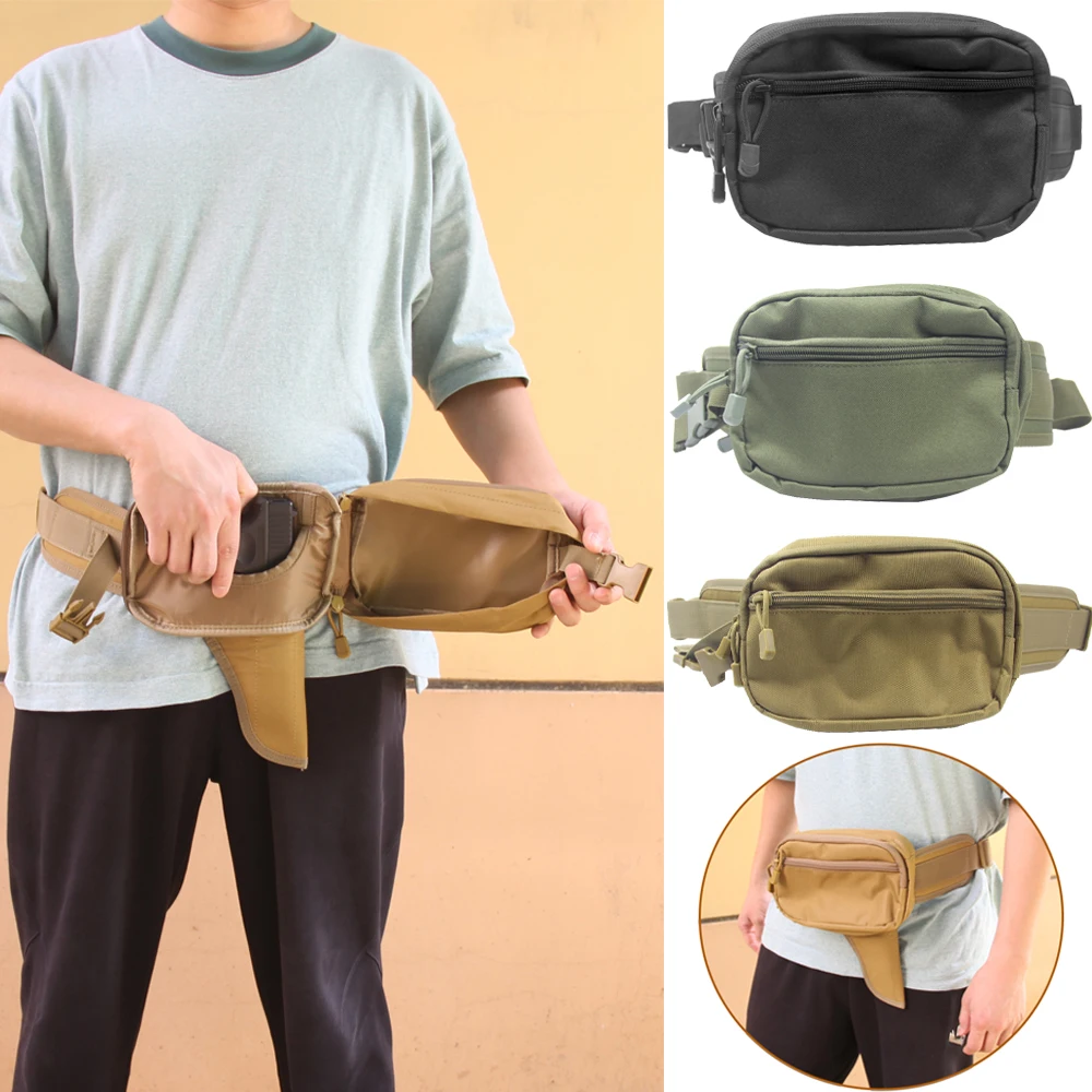 Bolsa de cintura multifuncional para atividades ao ar livre, dobrável, com vários bolsos, ajustável, para caça, camping e corrida.