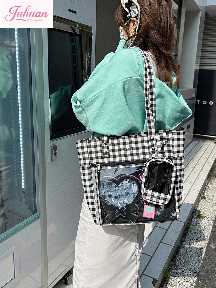 

Japanese Original Plaid Two-dimensional Comic Exhibition Ltabag Women's Daily Commuting College Wind Large-capacity Tote Bag
