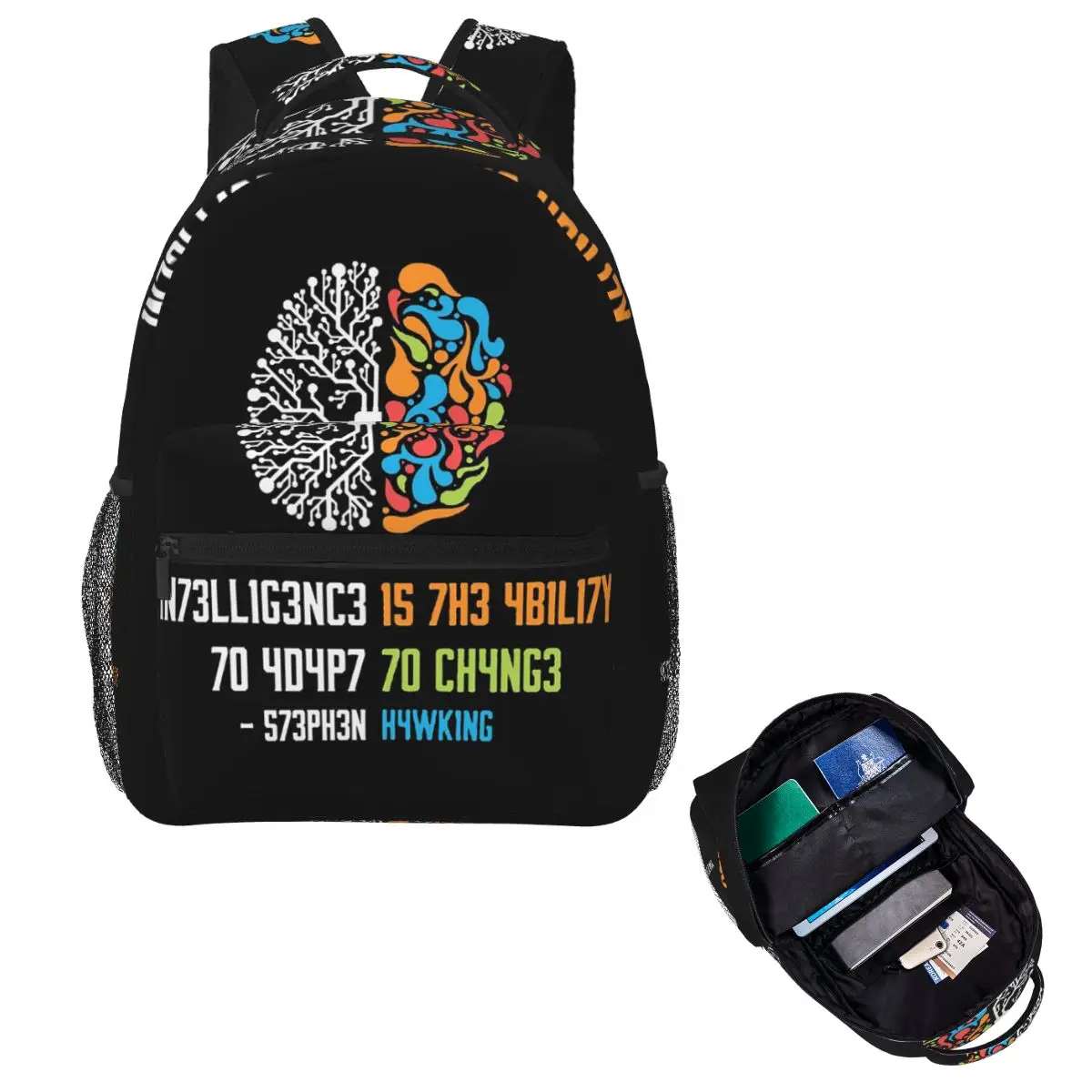 Geek Tops 1n73llig3nc3 Intelligence Is The Ability To Adapt To Change Student Backpack School Bag Daypack Bookbag Shoulder Bags