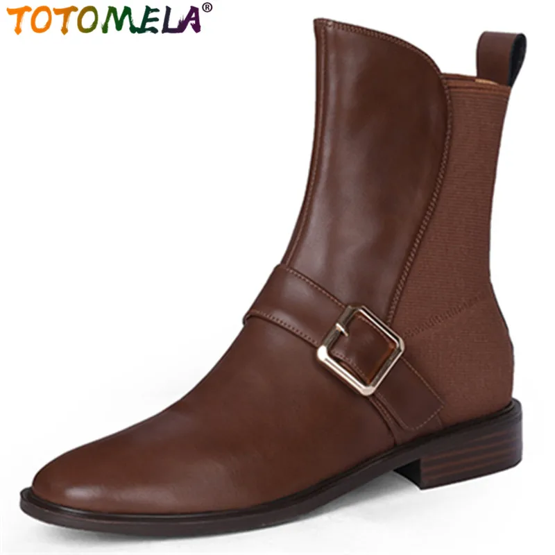 

TOTOMELA 2024 New Arrive Square Low Heels Dress Shoes Retro Autumn Winter Ankle Boots Genuine Leather Women Boots