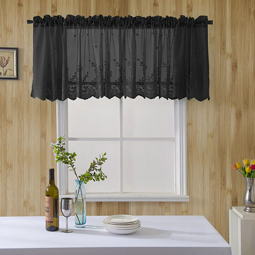 

Short Lace Half Curtain Window Curtain Black 74x61cm Soft Ventilated Light Transmission Decorative Shade for Home Kitchen