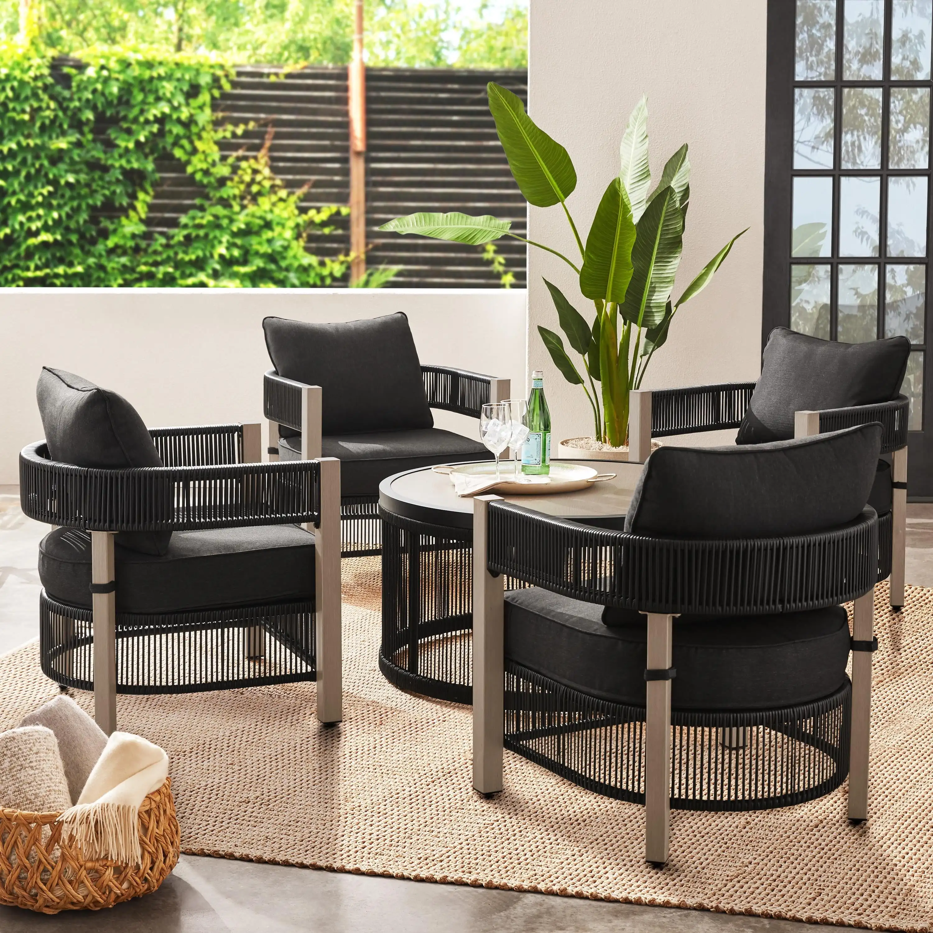 Tarren 5-Piece Wicker Outdoor Conversation Set Black Weather Resistant Durable and Ensures The Perfect Place for Family