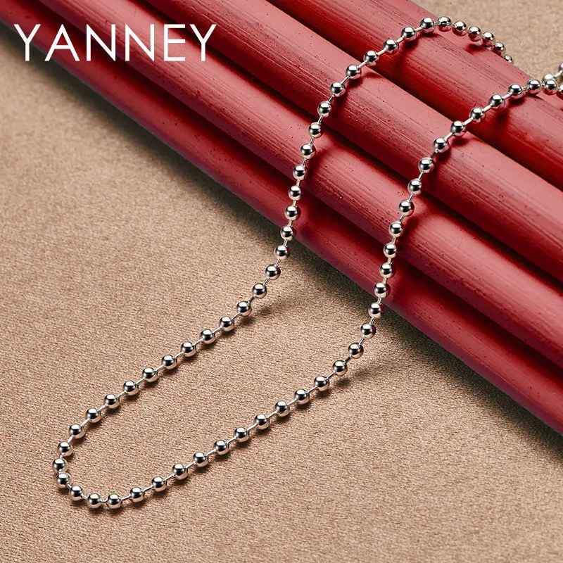 Charm 925 Sterling Silver 18 Inches 2MM Bead Chain Luxury Necklace For Women Men Punk Fashion Jewelry Gift