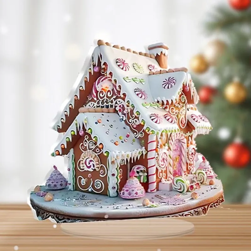 Adorno de mesa de casa de pueblo nevado de Navidad, figuras navideñas bonitas, decoración de paisaje