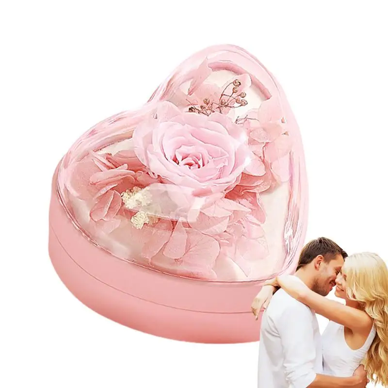 Heart Shaped Jewelery Gift Box Romantic Preserved Flowers Rose Gift For Valentine Anniversary Christmas Wedding Party Decoration