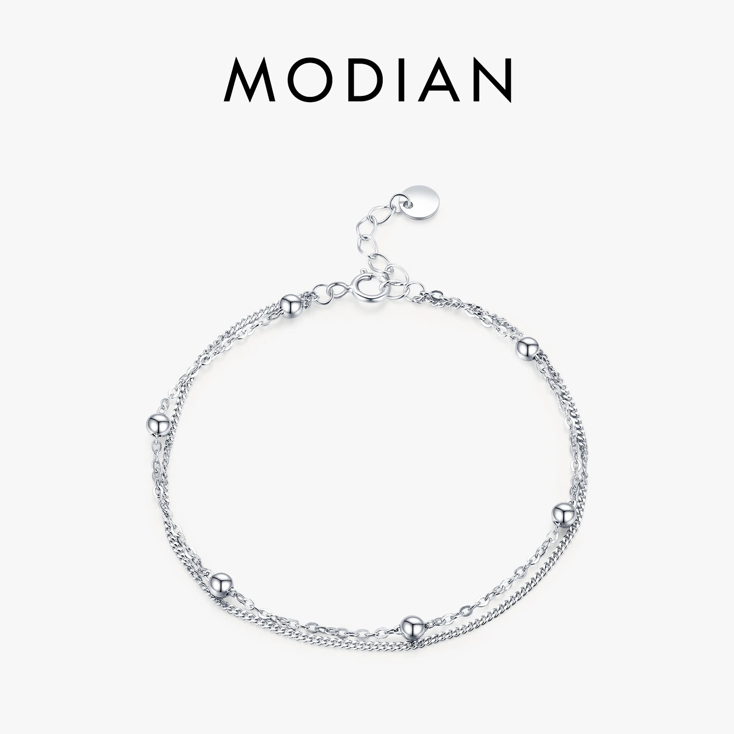 

Серебряный двухслойный браслет Modian с бусинами, 100% стерлинговое серебро 925 пробы, модный простой женский браслет для женщин, свадебные украшения