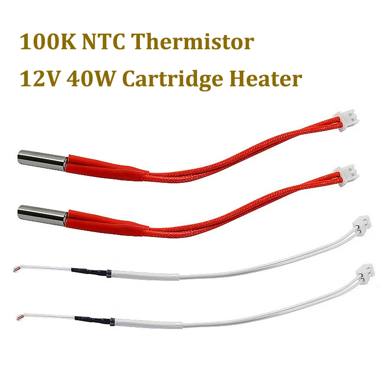 

4pcs 12V/24V 40W Cartridge Heater With XH2.54-2pin 6*20mm 150mm Heating Rod 3D Printer Parts NTC 100K Thermistor With PH2.0-2pin