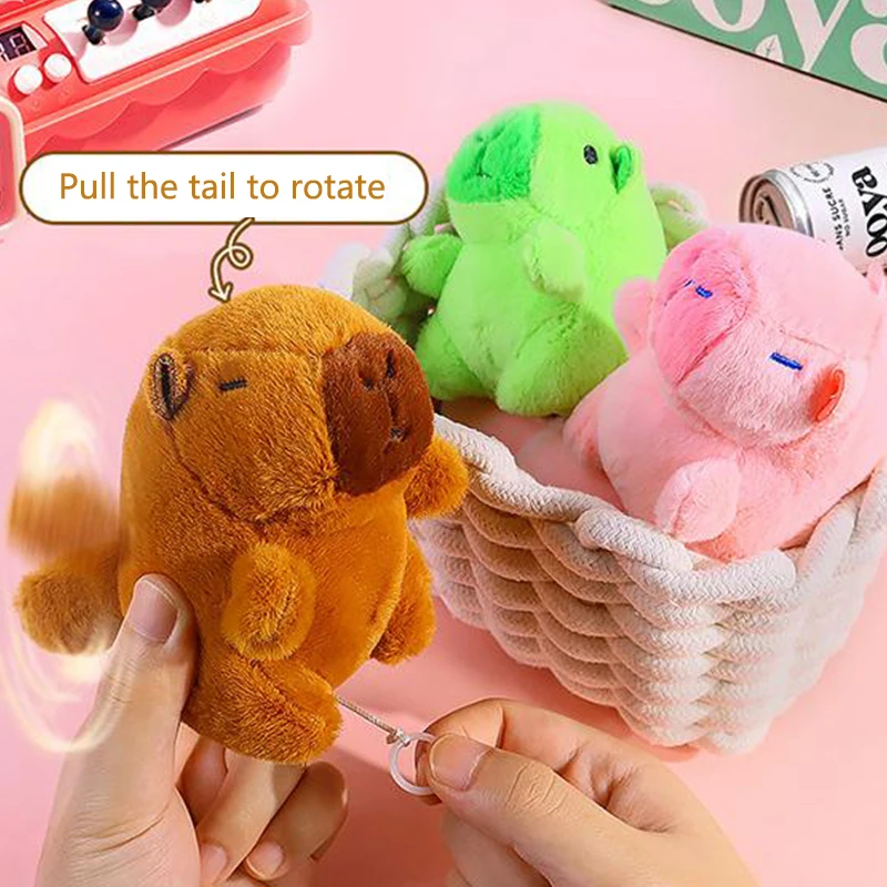 Kawaii Simulation Capybara Doll Pendant Cute Cartoon Rotating Tail Capybara Keychain Backpack Decoration Accessories Gifts