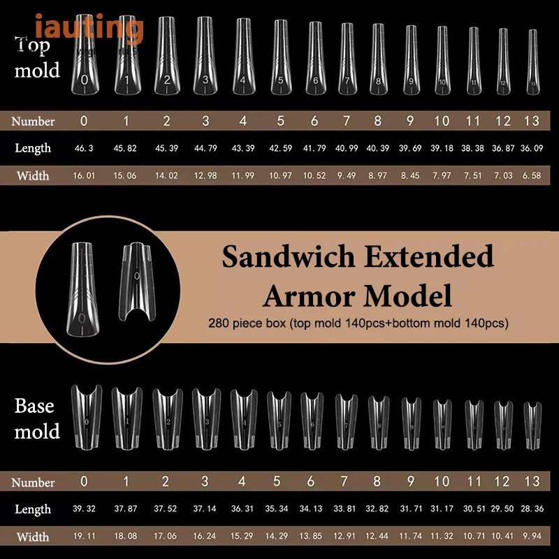 280 قطعة ساندويتش أشكال مزدوجة وصلات لإطالة الأظافر قالب علوي نعش اللوز أكريليك قوالب سفلية 14 أحجام أشكال أظافر #3