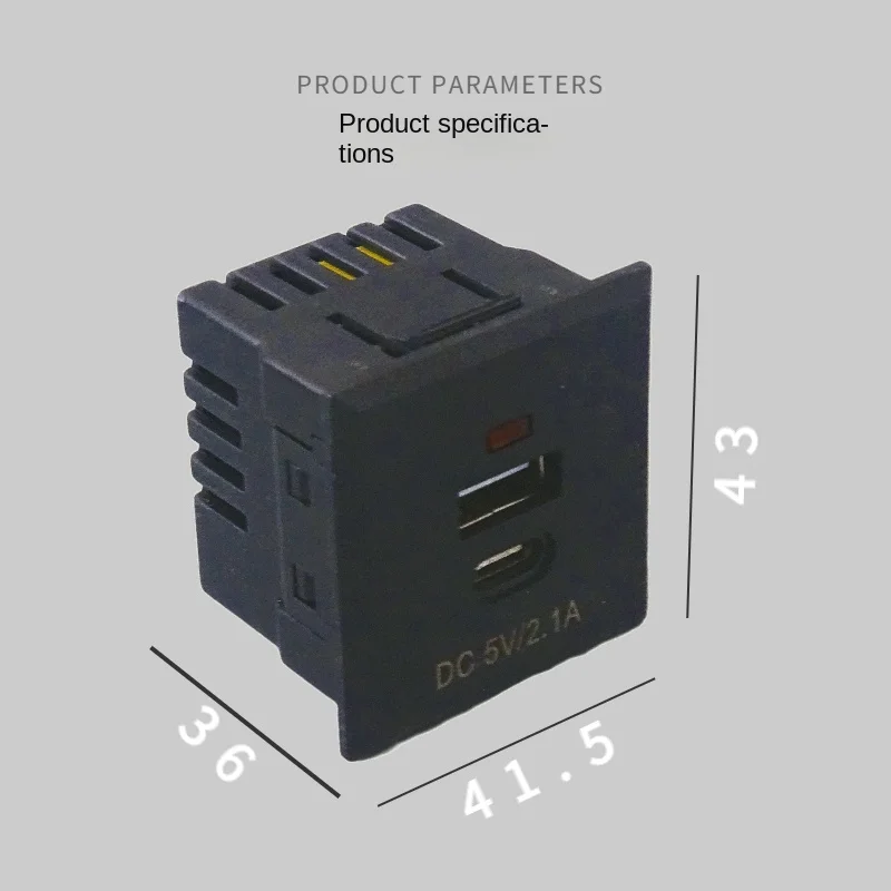 Dupla Furo Tomada de Alimentação para o Carregador do Telefone Móvel, Combinando Módulo Painel, 2-bit, 5V, 1A + C Adaptador, Adequado para Smartphone Carregador