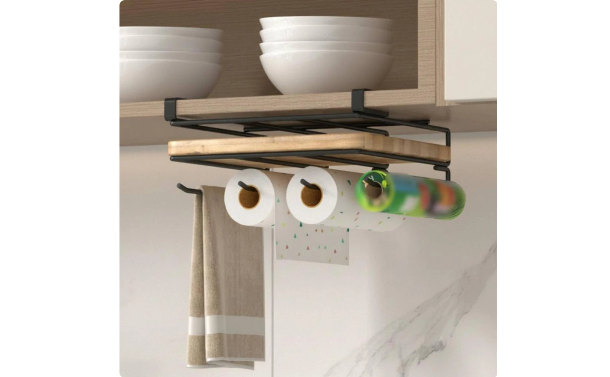 Under Cabinet Storage Rack Multifunctional Slide-Hook-on Organizer Hanging Cabinet Holder Installation-No Installation Required Under Cabinet Storage Rack Multifunctional Slide-Hook-on Organizer Hanging Cabinet Holder Installation-No Installation Required