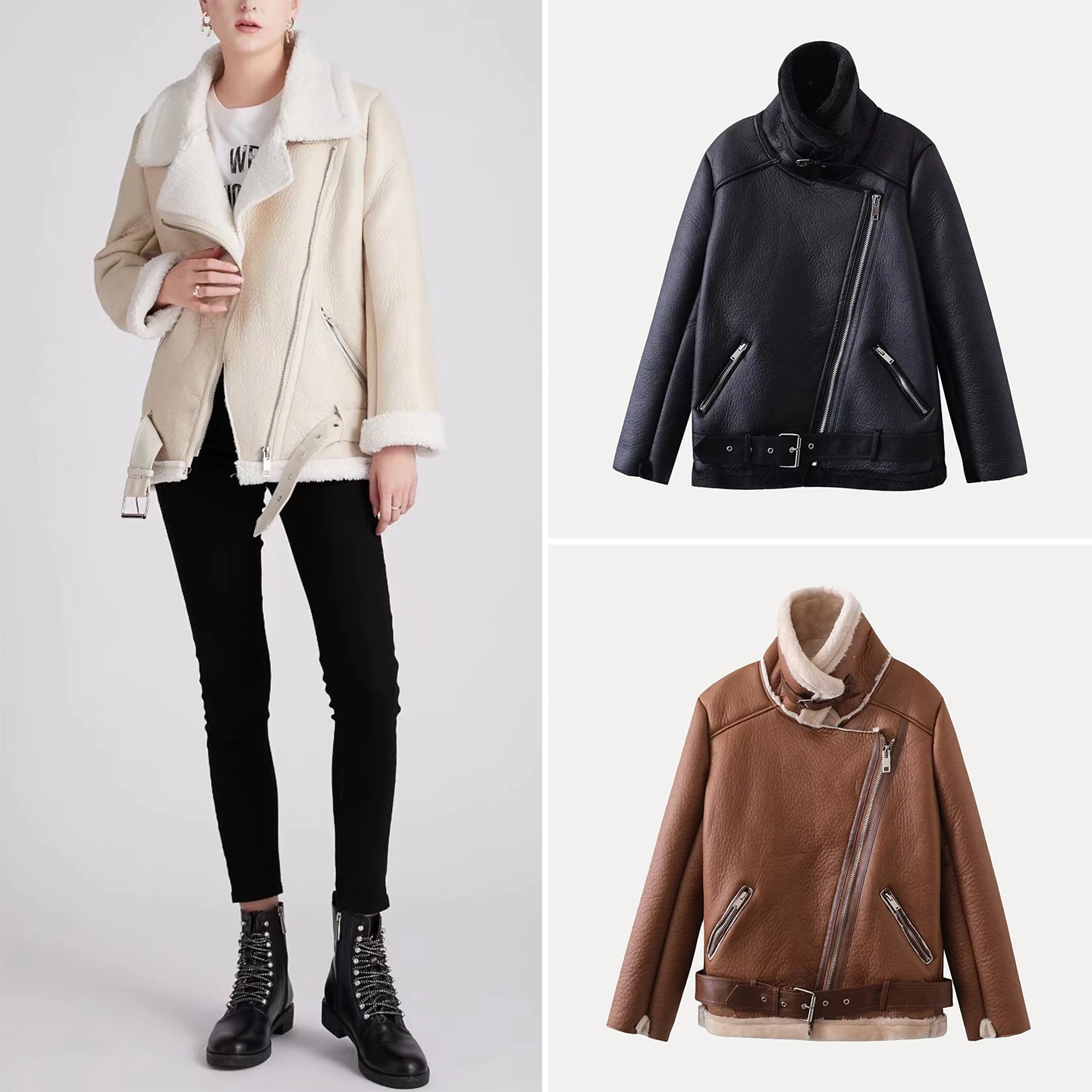 

Ele Double-Sided Faionable Jaet Outerwear for Women Autumn 2025 Z Stand Fit ort Coat Zipper Closure